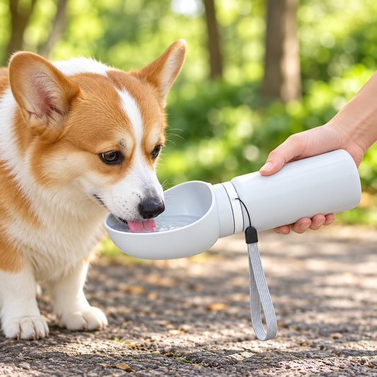 550 mL Foldable Dog Water Bottle — shown in use