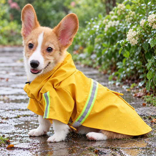 Reflective Dog Raincoat — shown in use