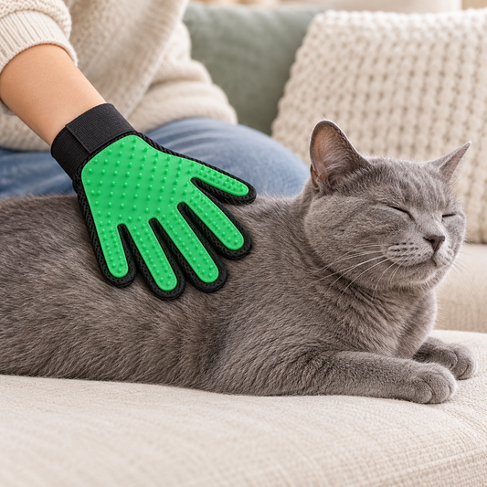 Soft Silicone Pet Grooming Glove — shown in use